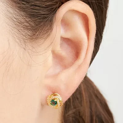 Lab Created Green Quartz 18K Gold Over Silver 15.5mm Knot Stud Earrings