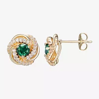 Lab Created Green Quartz 18K Gold Over Silver 15.5mm Knot Stud Earrings