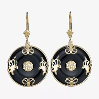 Genuine Black Agate 18K Gold Over Silver Drop Earrings