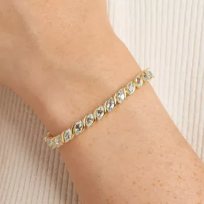 Genuine Blue Topaz 18K Gold Over Silver Tennis Bracelet