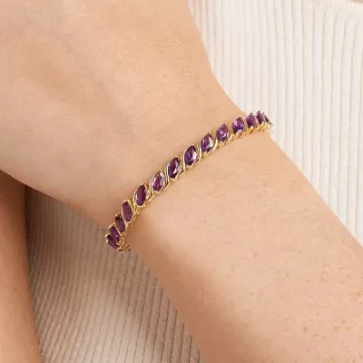 Genuine Purple Amethyst 18K Gold Over Silver Tennis Bracelet