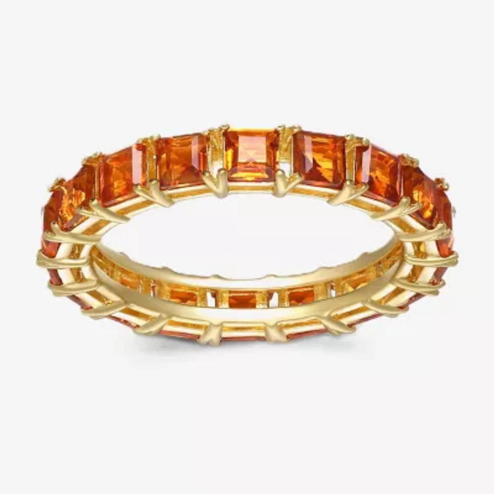 Womens Genuine Yellow Citrine 14K Gold Over Silver Eternity Stackable Ring