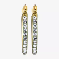White Crystal 10K Gold 18mm Round Hoop Earrings