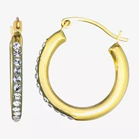 White Crystal 10K Gold 18mm Round Hoop Earrings