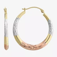 14K Tri-Tone Gold Diamond-Cut Round Hoop Earrings