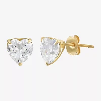 Heart Cubic Zirconia 10K Gold Stud Earrings