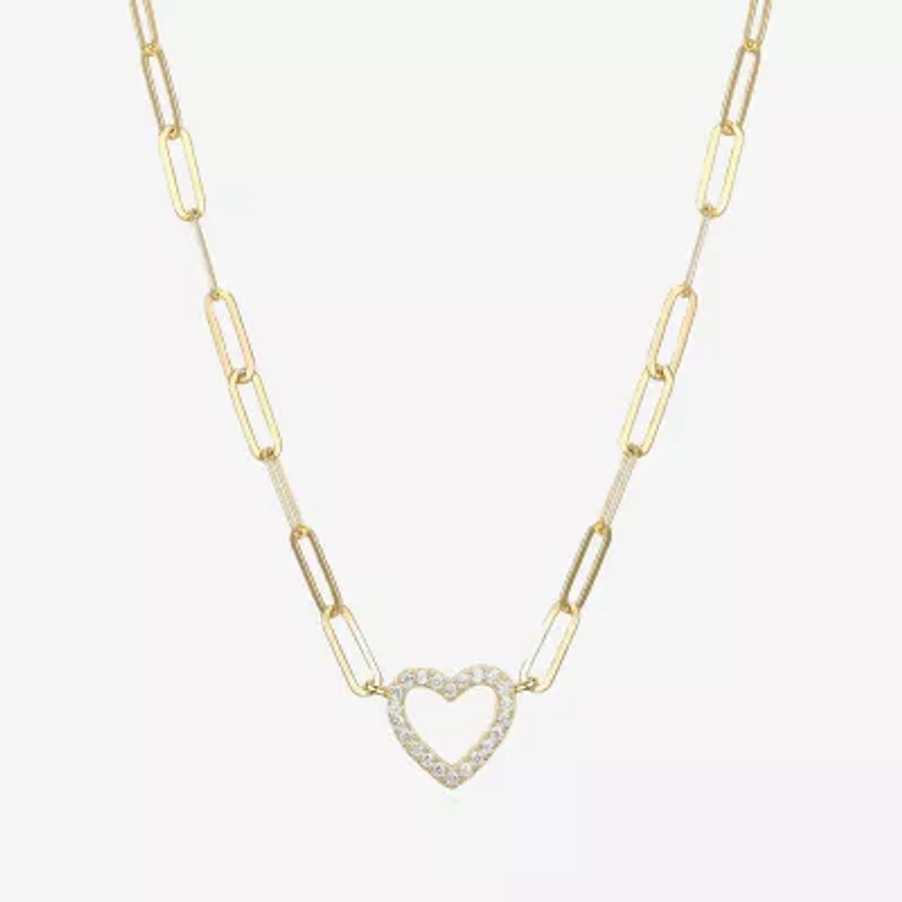 Paris 1901 By Charles Garnier Womens White Cubic Zirconia 18K Gold Over Silver Heart 18 Inch Pendant Necklace