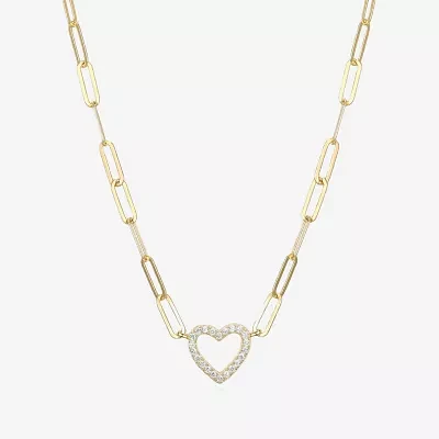 Paris 1901 By Charles Garnier Womens White Cubic Zirconia 18K Gold Over Silver Heart 18 Inch Pendant Necklace
