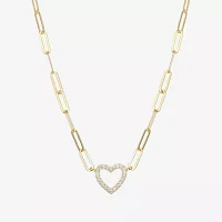 Paris 1901 By Charles Garnier Womens White Cubic Zirconia 18K Gold Over Silver Heart 18 Inch Pendant Necklace