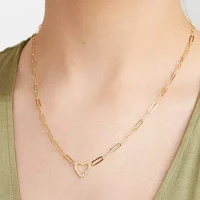 Paris 1901 By Charles Garnier Womens White Cubic Zirconia 18K Gold Over Silver Heart 18 Inch Pendant Necklace