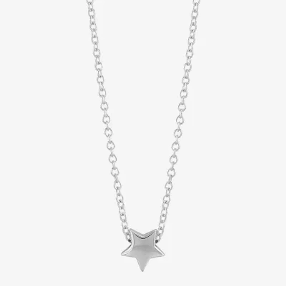 Womens Sterling Silver Star Pendant Necklace