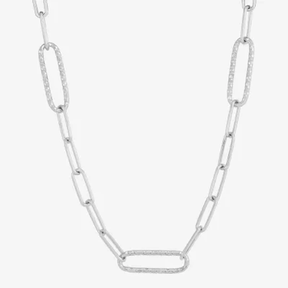 Sterling Silver 18 Inch Hollow Paperclip Chain Necklace