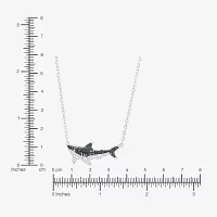 Shark Womens Black Crystal Sterling Silver Pendant Necklace