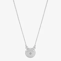 Womens White Crystal Sterling Silver Round Locket Necklace