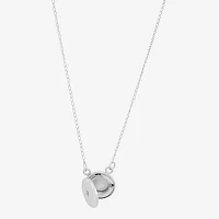 Womens White Crystal Sterling Silver Round Locket Necklace