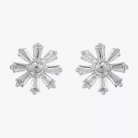 White Cubic Zirconia Sterling Silver 9.4mm Flower Stud Earrings