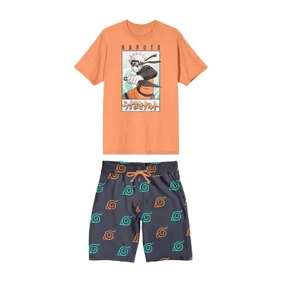 Naruto Mens Short Sleeve Crew Neck 2-pc. Shorts Pajama Set