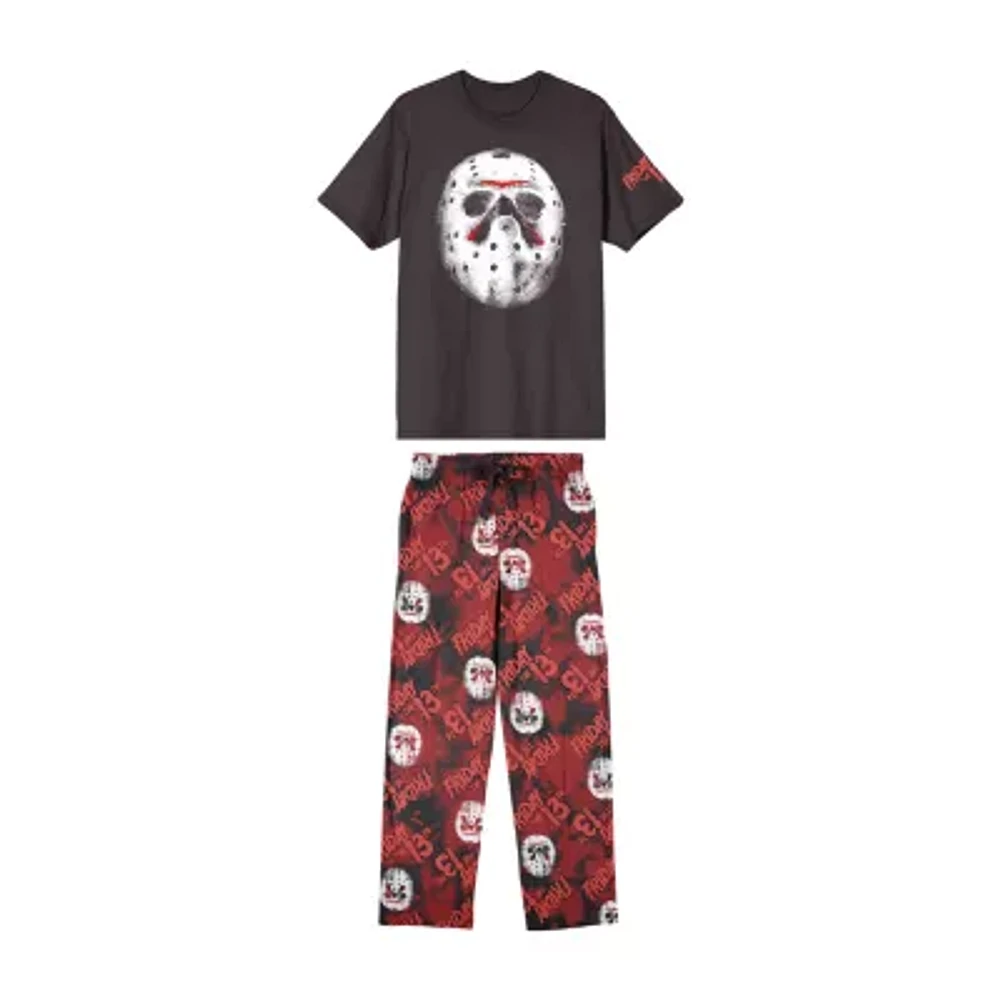 Friday The 13th Mens Crew Neck Short Sleeve 2-pc. Pant Pajama Set