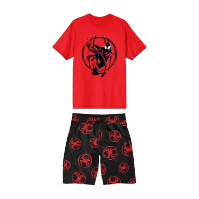 Spider-Man Miles Morales Mens Short Sleeve Crew Neck 2-pc. Shorts Pajama Set