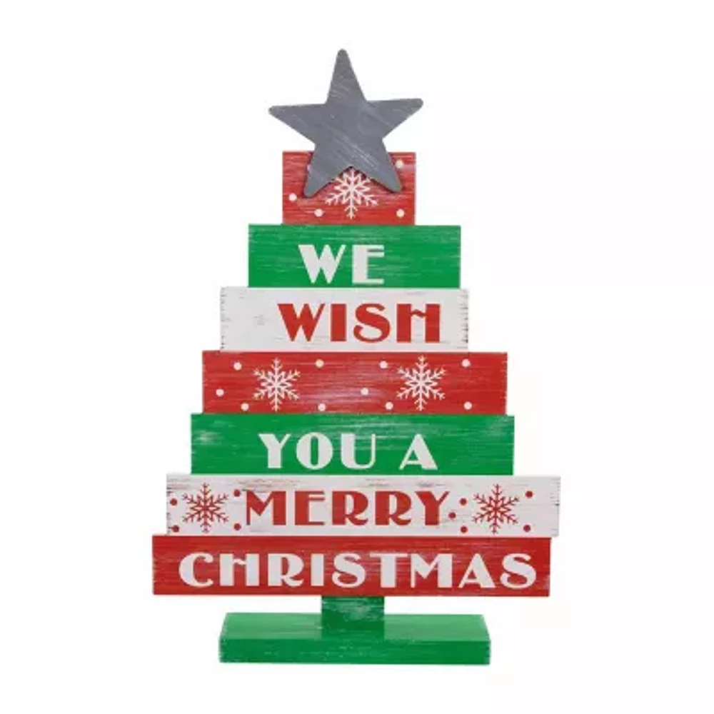 Northlight 16.5" Wooden Sign Christmas Tabletop Tree