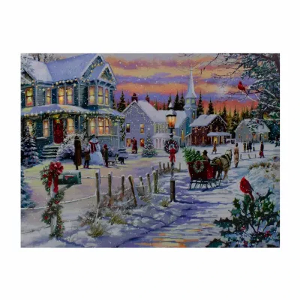 Northlight Led Snowy Village Canvas Wood Wall Art