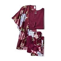 Liz Claiborne Womens Long Sleeve 4-pc. Pant Pajama Set