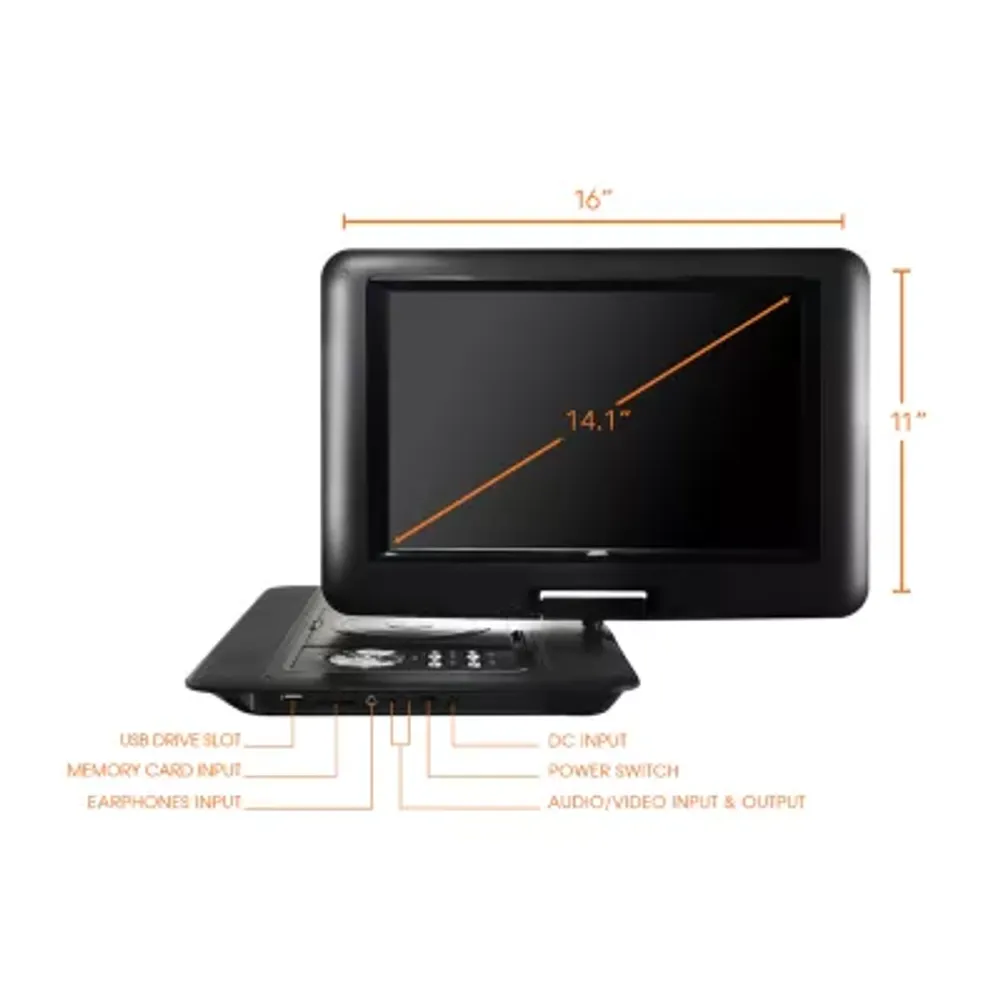 Trexonic 14.1" Portable DVD Player with TFT-LCD Screen and USB/SD/AV Inputs