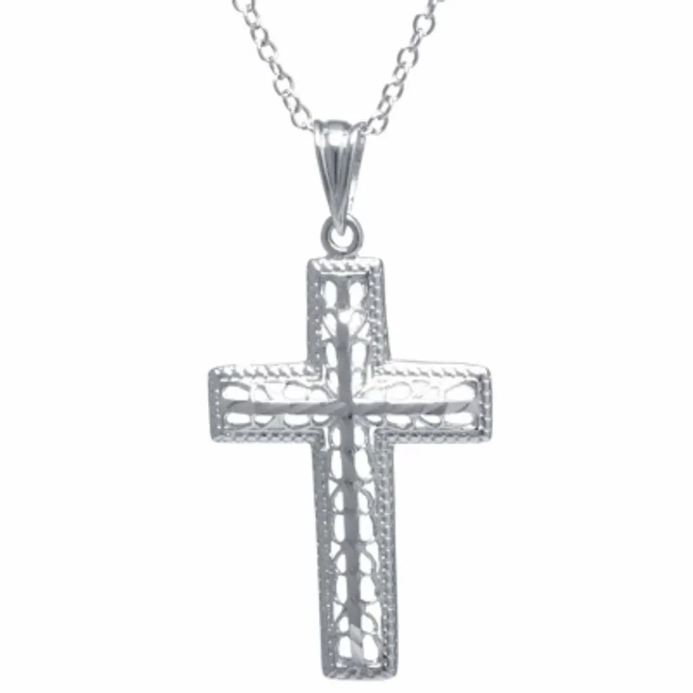 Silver Treasures Womens Sterling Silver Filigree Cross Pendant Necklace