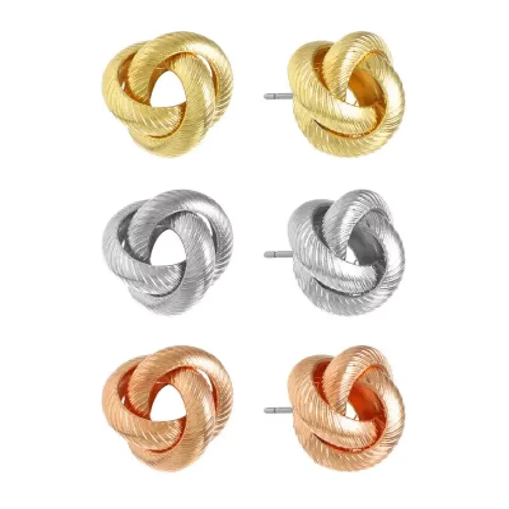 Monet Jewelry Mixed Metal Knot Stud 3 Pair Earring Set