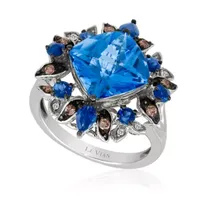 Le Vian® Grand Sample Sale™ Ring featuring Ocean Blue Topaz™ Blueberry Sapphire™ Chocolate Diamonds® Vanilla Diamonds® set in 14K Vanilla Gold®