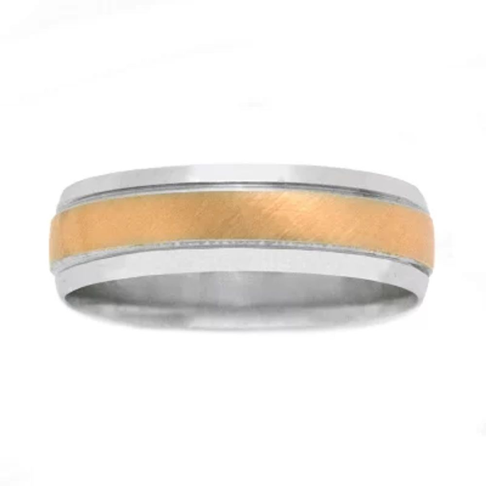 Womens 10K Two-Tone Gold Polished & Brushed Wedding Band