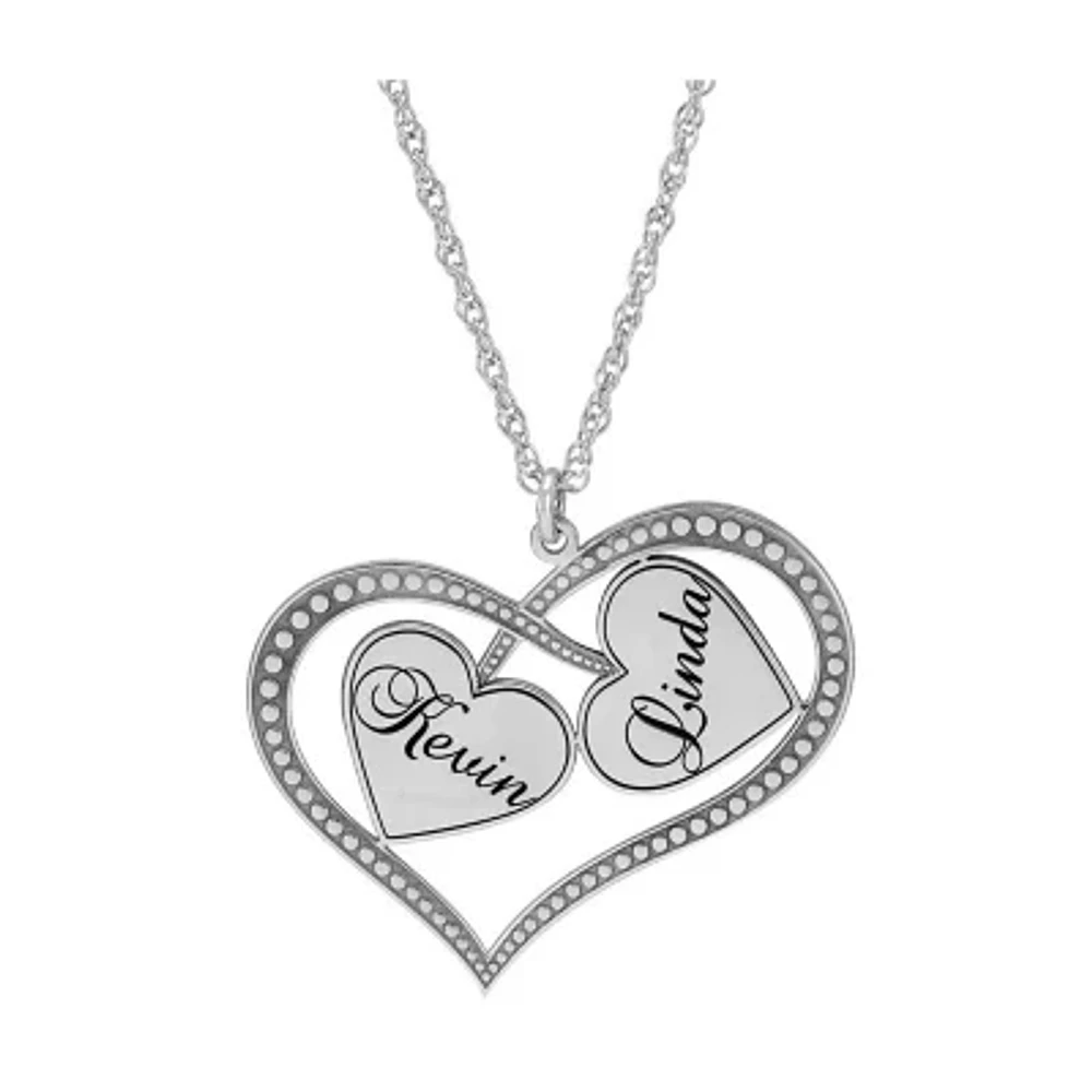 Personalized Sterling Silver Double Heart Couples Pendant Necklace