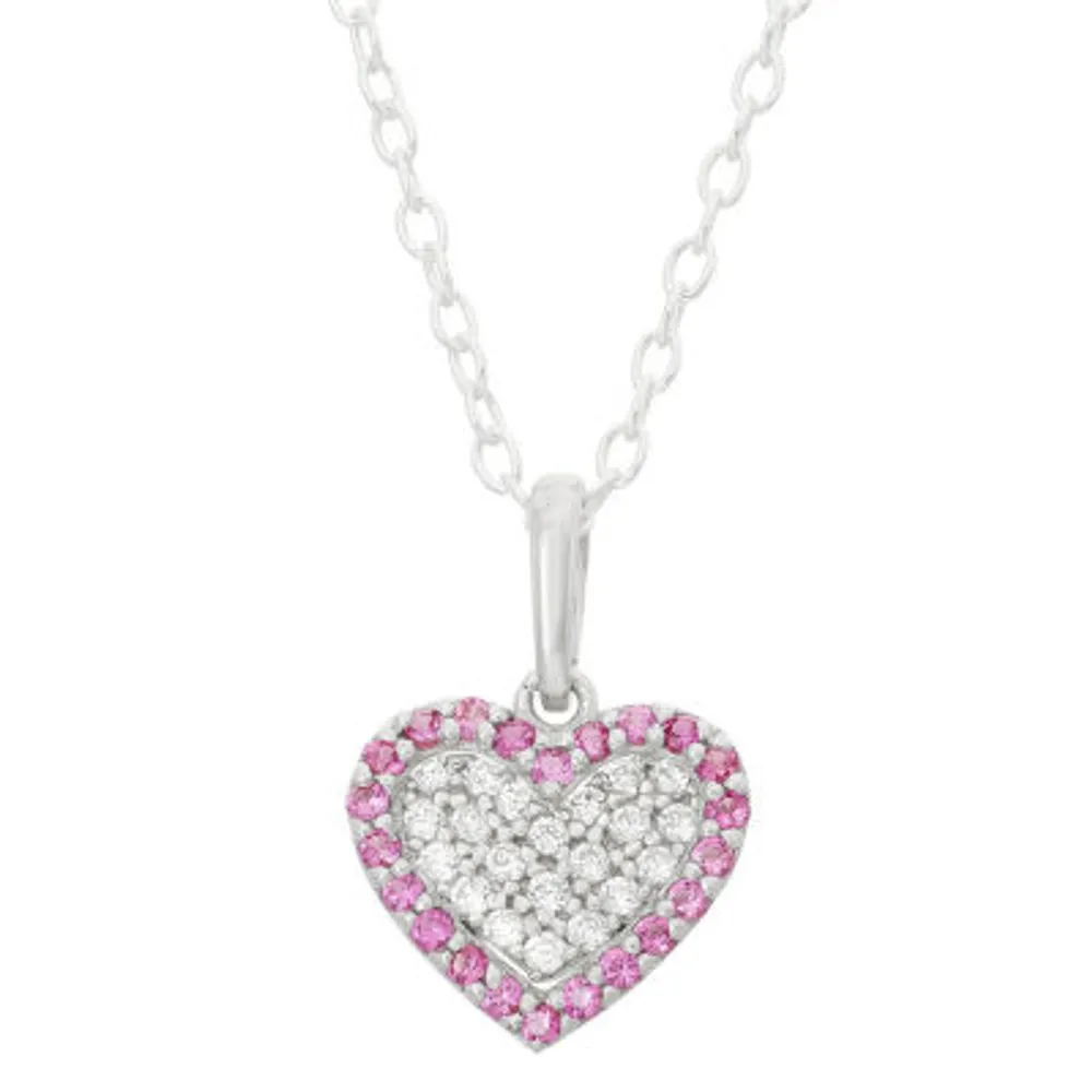 Children's 14K Rose Gold Over Silver Cubic Zirconia Heart Pendant Necklace