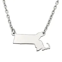 Personalized Sterling Silver Massachusetts Pendant Necklace