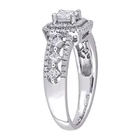 Womens / CT. T.W. Natural White Diamond 10K Gold Cushion Side Stone Halo Engagement Ring