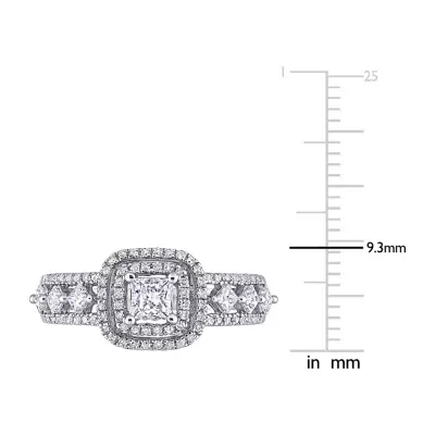 Womens / CT. T.W. Mined White Diamond 10K Gold Cushion Side Stone Halo Engagement Ring