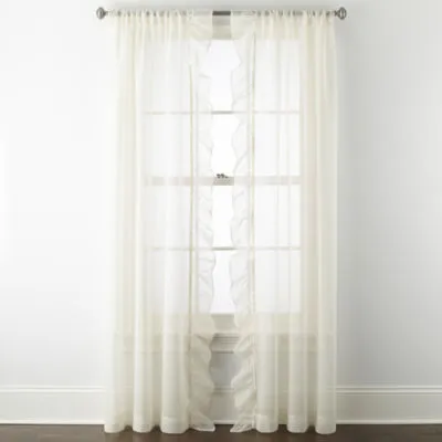 Home Expressions Ruffle Sheer Rod Pocket Set of 2 Curtain Panel