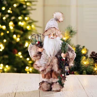 Glitzhome 12" Faux Fur Santa Figurine