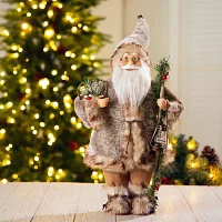 Glitzhome 18" Faux Brown Fur Santa Figurine