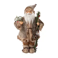 Glitzhome 18" Faux Brown Fur Santa Figurine