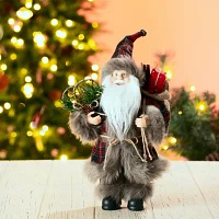 Glitzhome 12" Plaid Santa Figurine