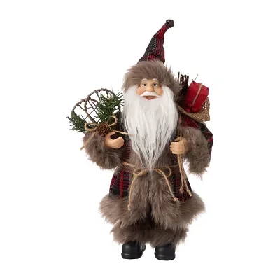 Glitzhome 12" Plaid Santa Figurine