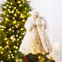 Glitzhome 12" Faux Fur Angel Tree Topper