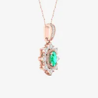 Womens Genuine Green Emerald 10K Gold Pendant Necklace