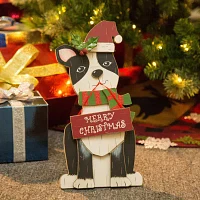 Glitzhome Wooden Christmas Dog Christmas Figurine