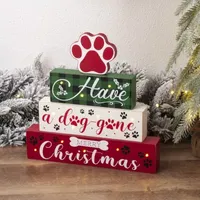 Glitzhome Pet Block Wood Sign Christmas Tabletop Decor