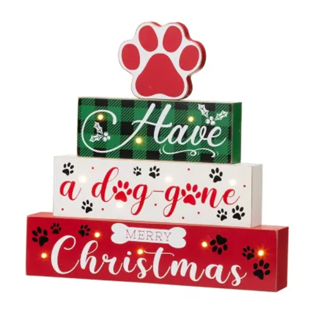 Glitzhome Pet Block Wood Sign Christmas Tabletop Decor