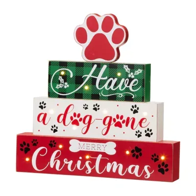 Glitzhome Pet Block Wood Sign Christmas Tabletop Decor