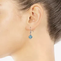 Sparkle Allure Blue Crystal Pure Silver Over Brass Drop Earrings