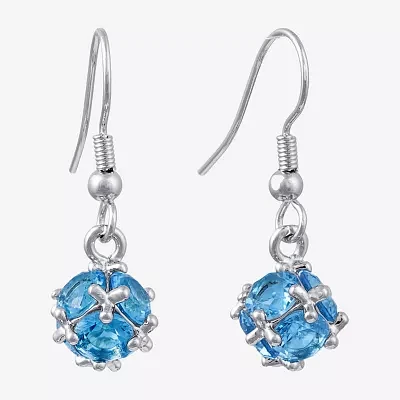 Sparkle Allure Blue Crystal Pure Silver Over Brass Drop Earrings